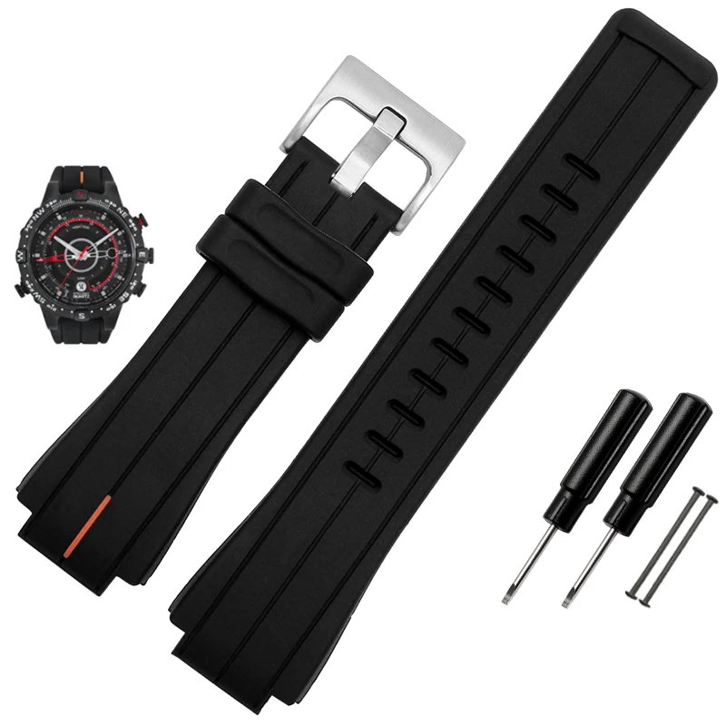 High-Quality Black Waterproof Silicone Sports Watchband - Men's 24mm