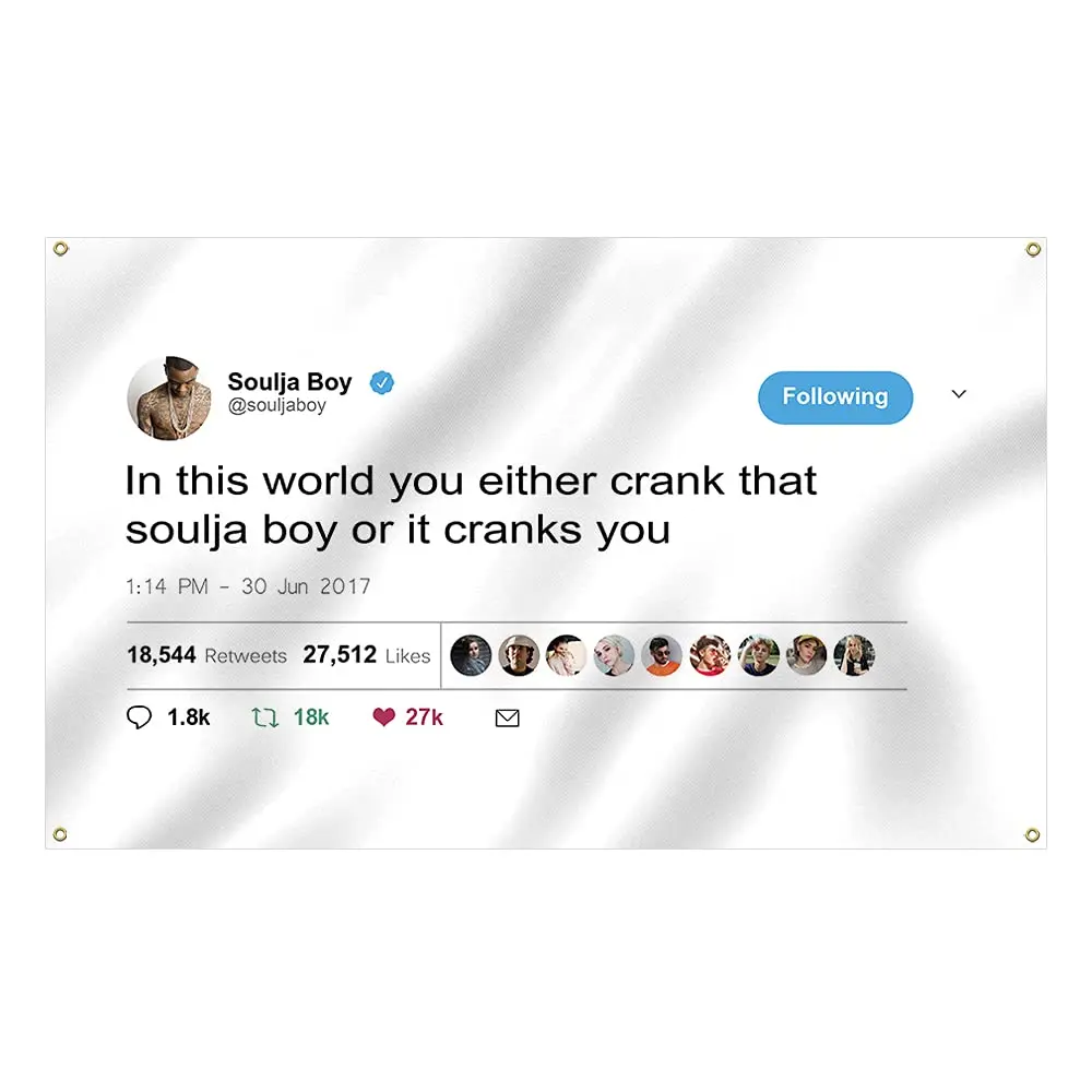 

Flag with 4 brass grommets for boys,which is an outdoor decoration,which is good for a college or dorm,you can not wave the soul