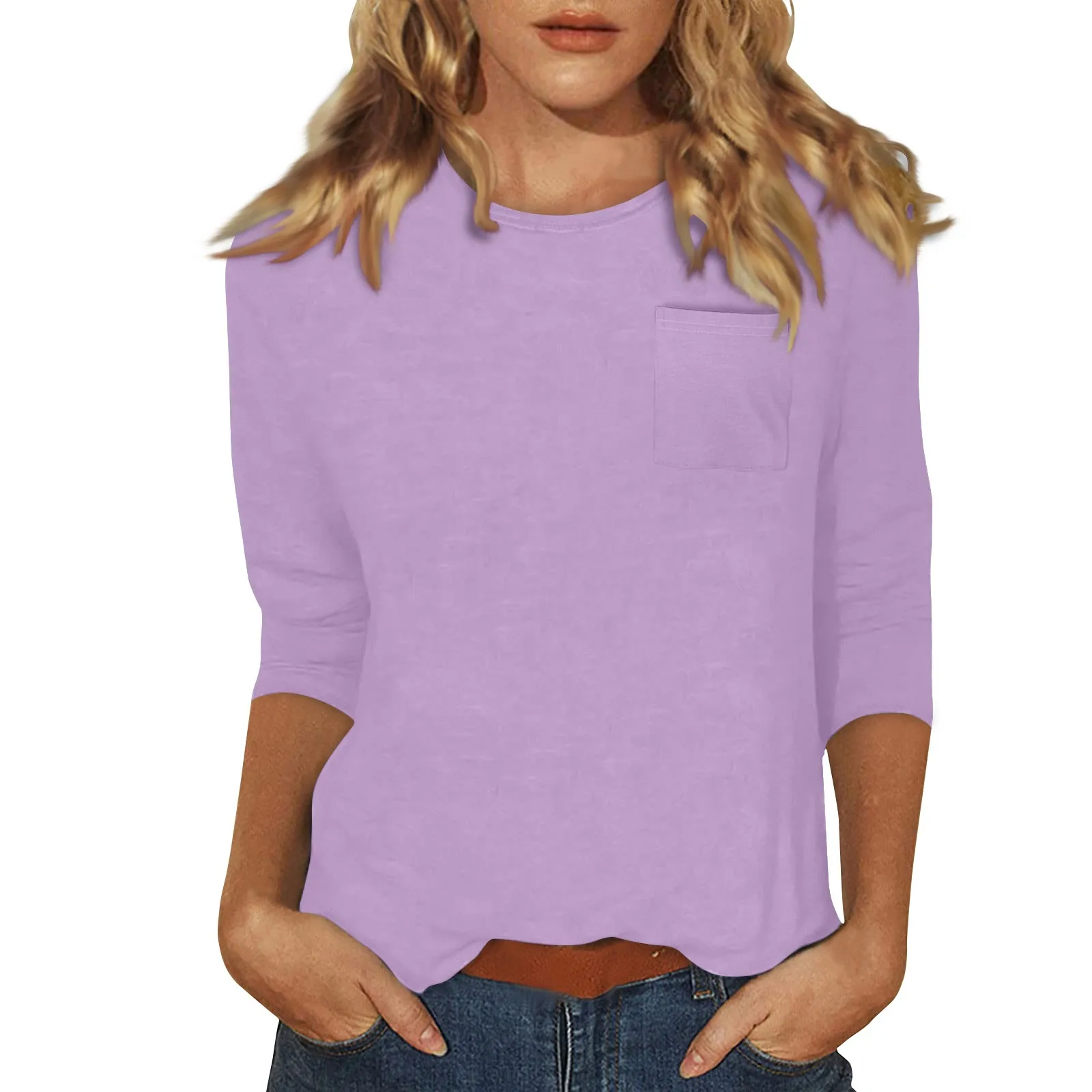 

New 2024 Top Mujer Playeras De Mujeres Women'S Casual O-Neck Three Quarter Sleeve Solid Color Top Clothes For Women футболка