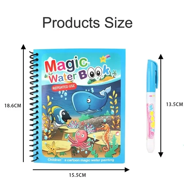 Magic Water Doloring Book Reusable Coloring Book Children's Drawing Toys Early Childhood Toys for 2-6 Years Old Girls Boys Gifts 3