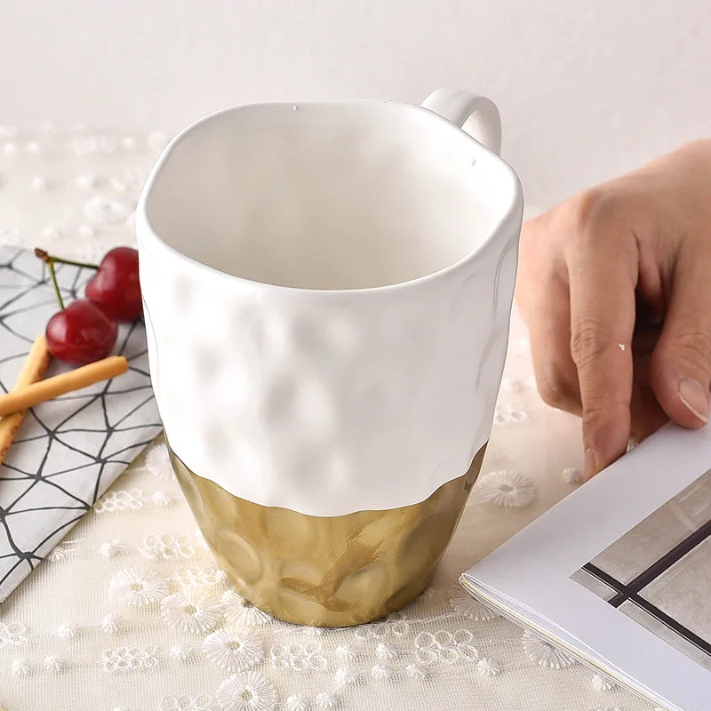 

Nordic creative concave convex ceramic mug household Phnom Penh water cup office handle tea milk breakfast