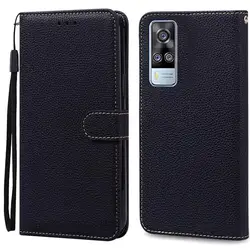 Stylish Wallet Flip Phone Case with Soft Cover Protection for Vivo Y31 2021 (Black)