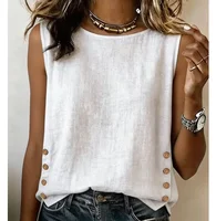 Nouvelle Chemise Élégante et Tendance pour Femme – Col Rond Décontracté Ample en Coton et Lin Couleur Unie – Vêtement Féminin d'Été 1