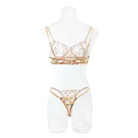 Ensemble de Lingerie florale polyvalente 2 pièces, sous-vêtements transparents brodés pour femmes, intimes 1