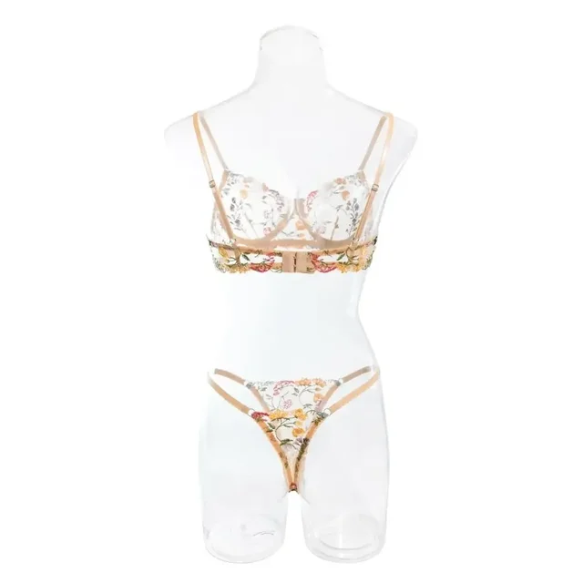 Ensemble de Lingerie florale polyvalente 2 pièces, sous-vêtements transparents brodés pour femmes, intimes 1