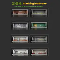 1/64 Vehicle Model Display Case Display Stand with Parking Lot Scene with LED Lights for Sports Car Model Collectors Toy Cars 1