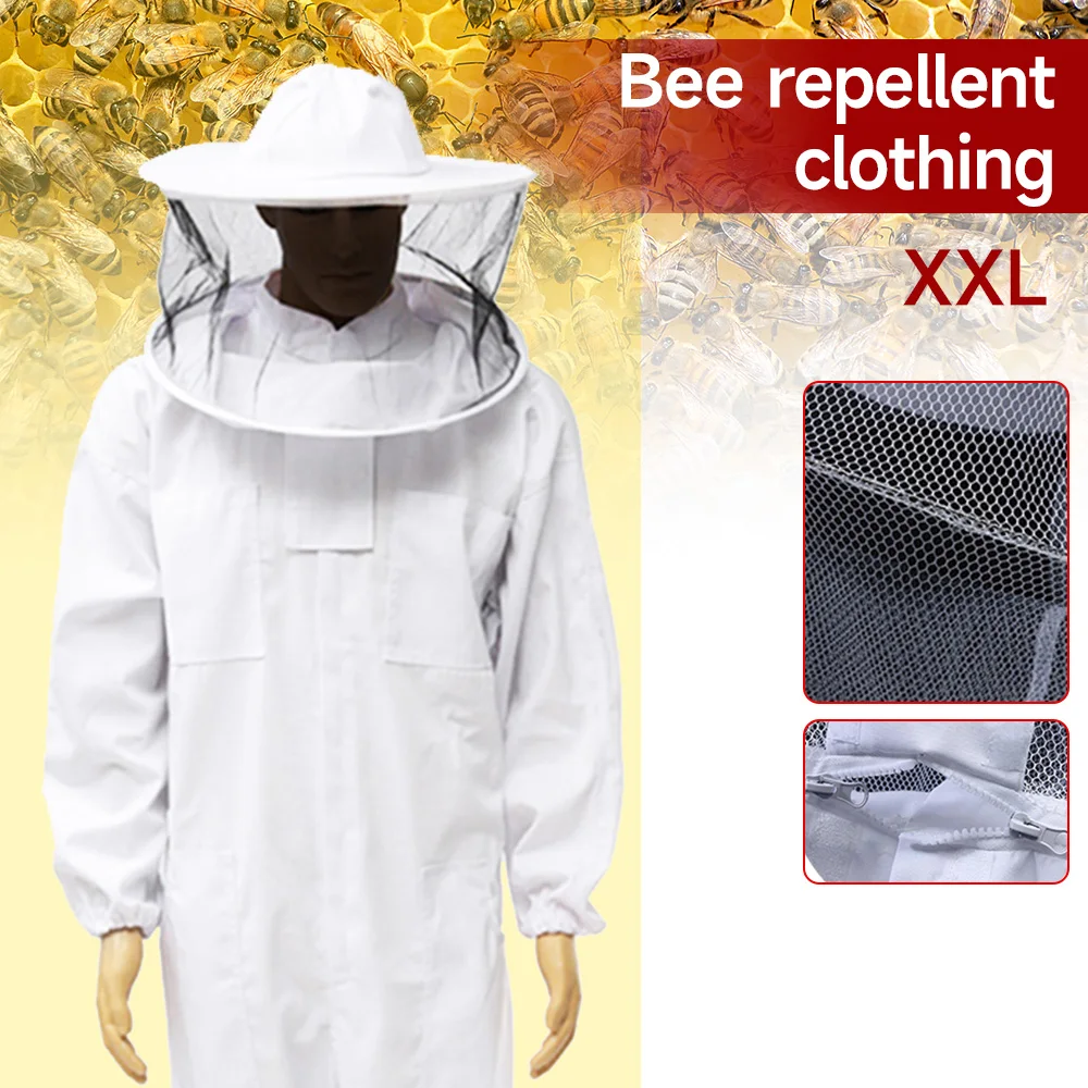 Full Body Bee Protective Suit Breathable Fabric Hooded Clothing Veil Hat With Zipper Beekeeping Firm Fit Beekeeping Equipment