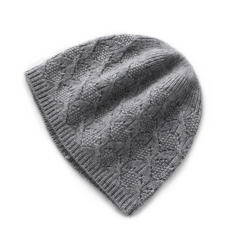 100% Wool Knitted Hat for Women Winter Autumn Fashion Elastic Ear Protect Soft Warm Cashmere Beanies Solid  Ski Cap Skullies 3