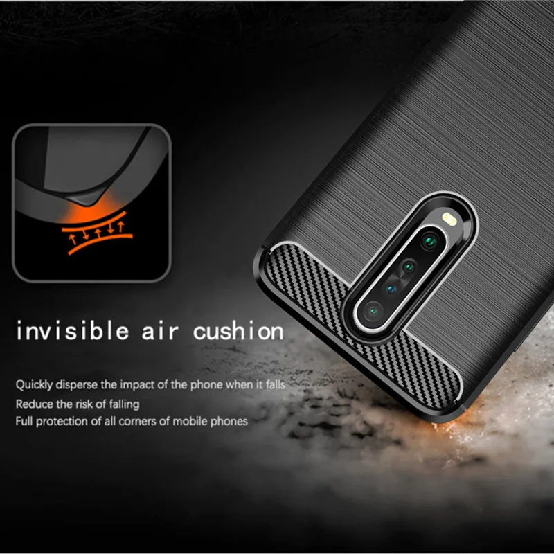 Shockproof Silicone Phone Case with Stand - Brushed Carbon Fiber Design