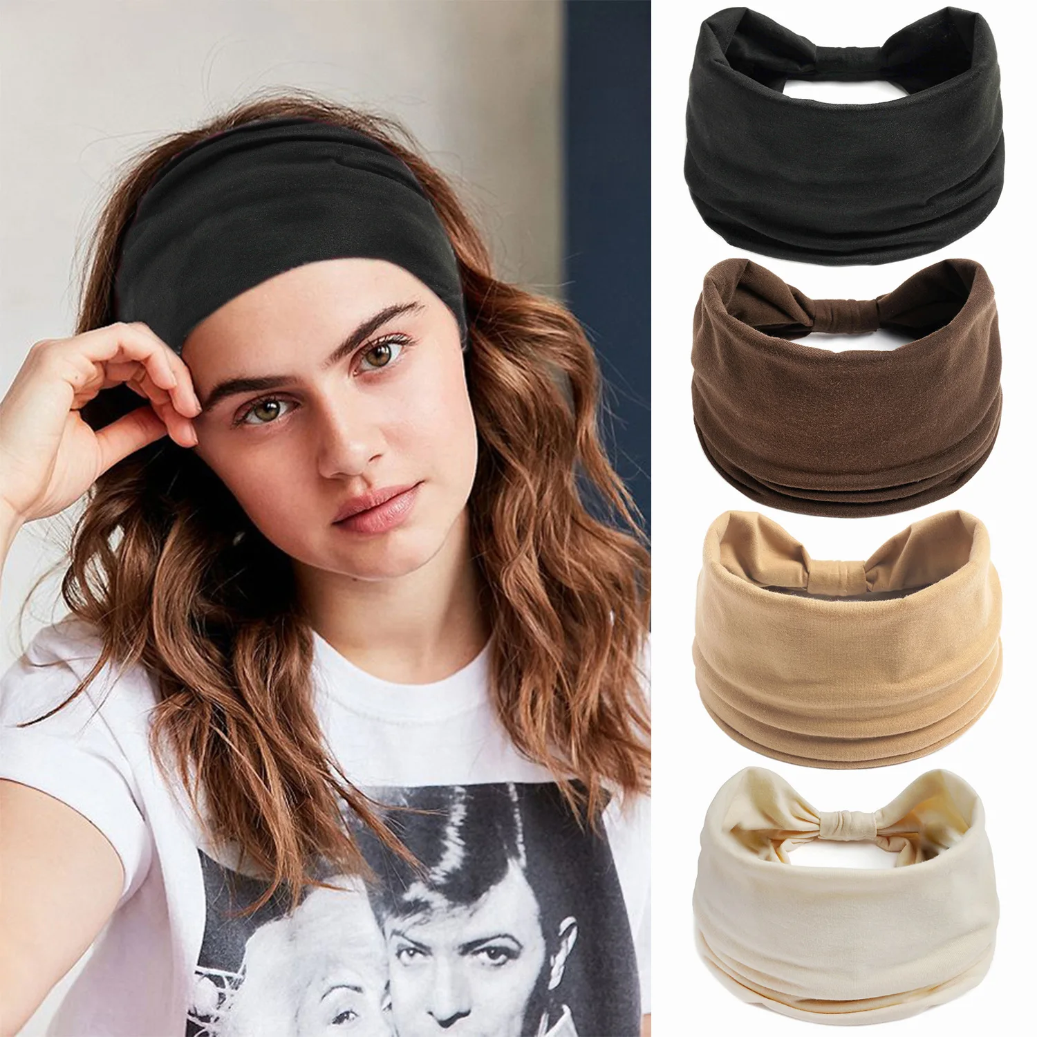 Bohemian Wide Cotton Stretch Headbands Women Headwrap Headwear Bandage