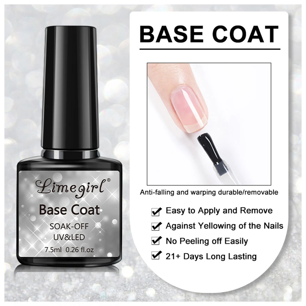 LIMEGIRL Multifunctional Nail Top Coat And Base Coat for Nails UV Gel Polish Soak Off Varnishes Kit No-acid Primer Manicure Set 4