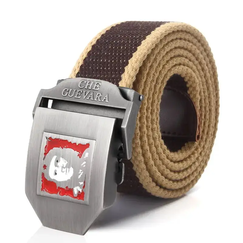 SupSindy Men Canvas Belt Che Guevara Metal Buckle Army Military Tactical Belts For Men Fashion Jeans Waistband Male Strap Black