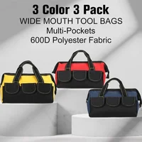 Tool Bag for Men, Heavy Duty Tool Bag Wide Mouth Tool Tote for Various Tools, Electrician Mechanic (Blue, Red, Yellow, 13 Inch) 2