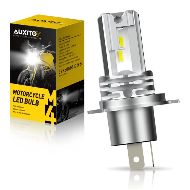 AUXITO 1Pcs Canbus H4 LED Fanless 6000K White Motorcycle Headlight Bulbs H4 9003 HB2 LED Hi/Lo Beam Motorcycle Head Light 12V