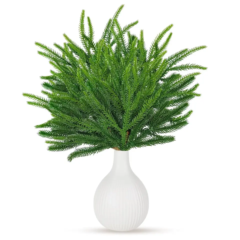 Shxstore-1 Agujas Artificiales De Pino Verde, Ramas Pequeñas, Tallos Para Arreglos Florales De Navidad, Coronas Y Decoraciones Navideñas, 20 Ramas