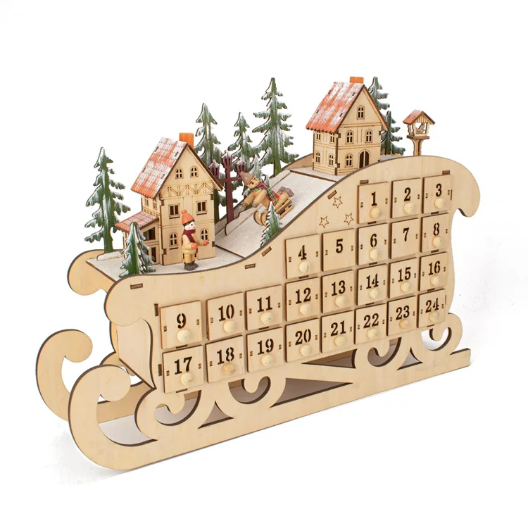 

Laser cut LED light wooden Christmas decoration with advent calendar