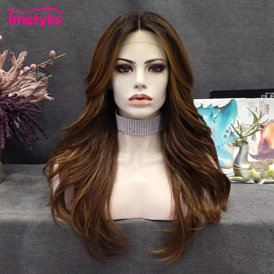 

Imstyle Brown Wig Synthetic Lace Front Wig Natural Wavy Middle Part Wig For Women Daily Wear Heat Resistant Cosplay Wig