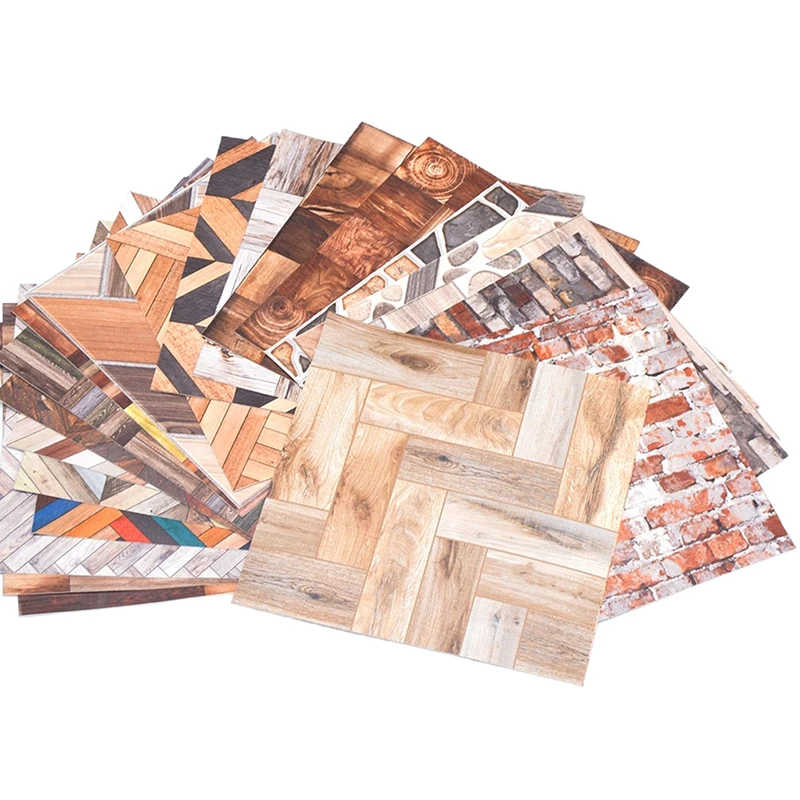 

Imitation wood grain floor imitation tile kitchen bathroom living room bedroom doll house decoration wallpaper