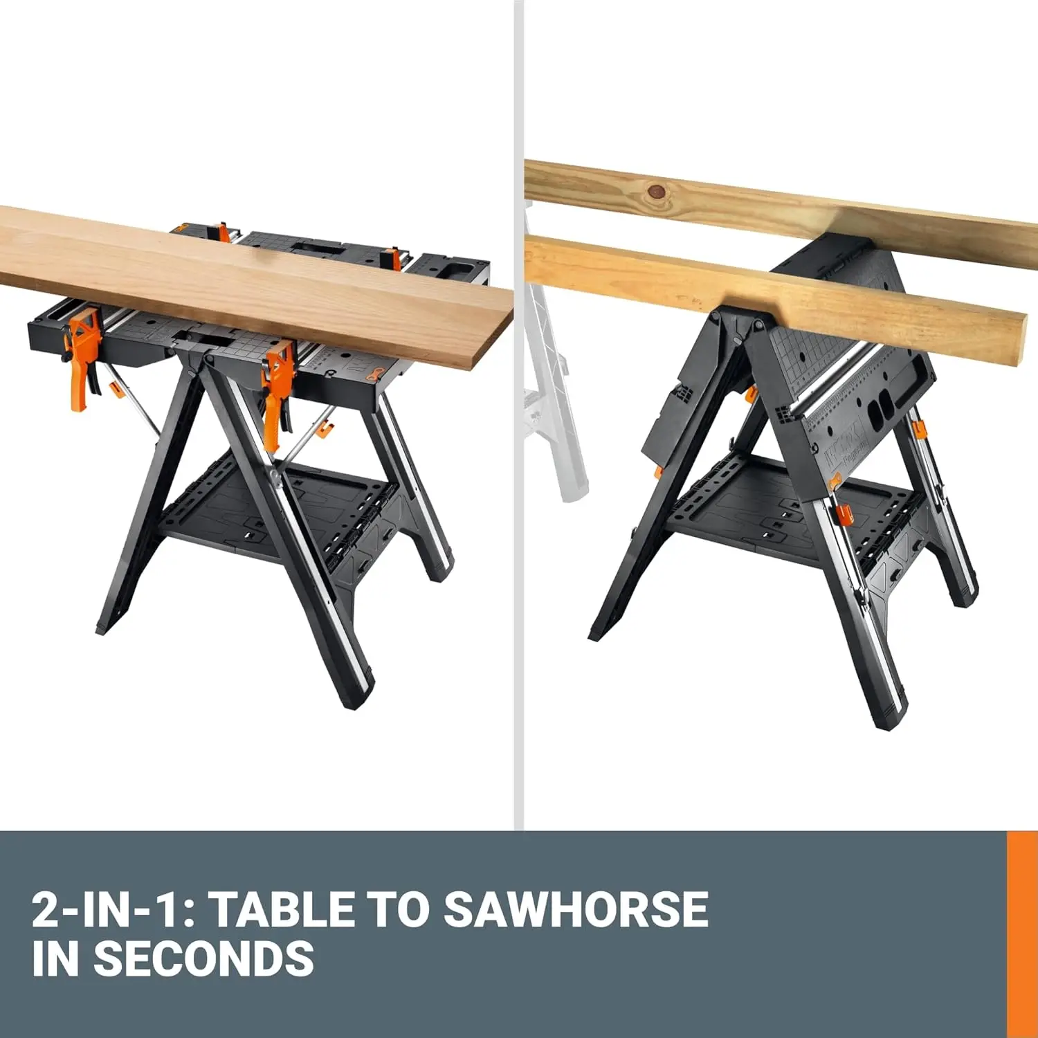 Woodworking Portable Workbench Worx Pegasus 2-in-1 Folding Work Table & Sawhorse 31" W x 25" D x 32" H Lightweight