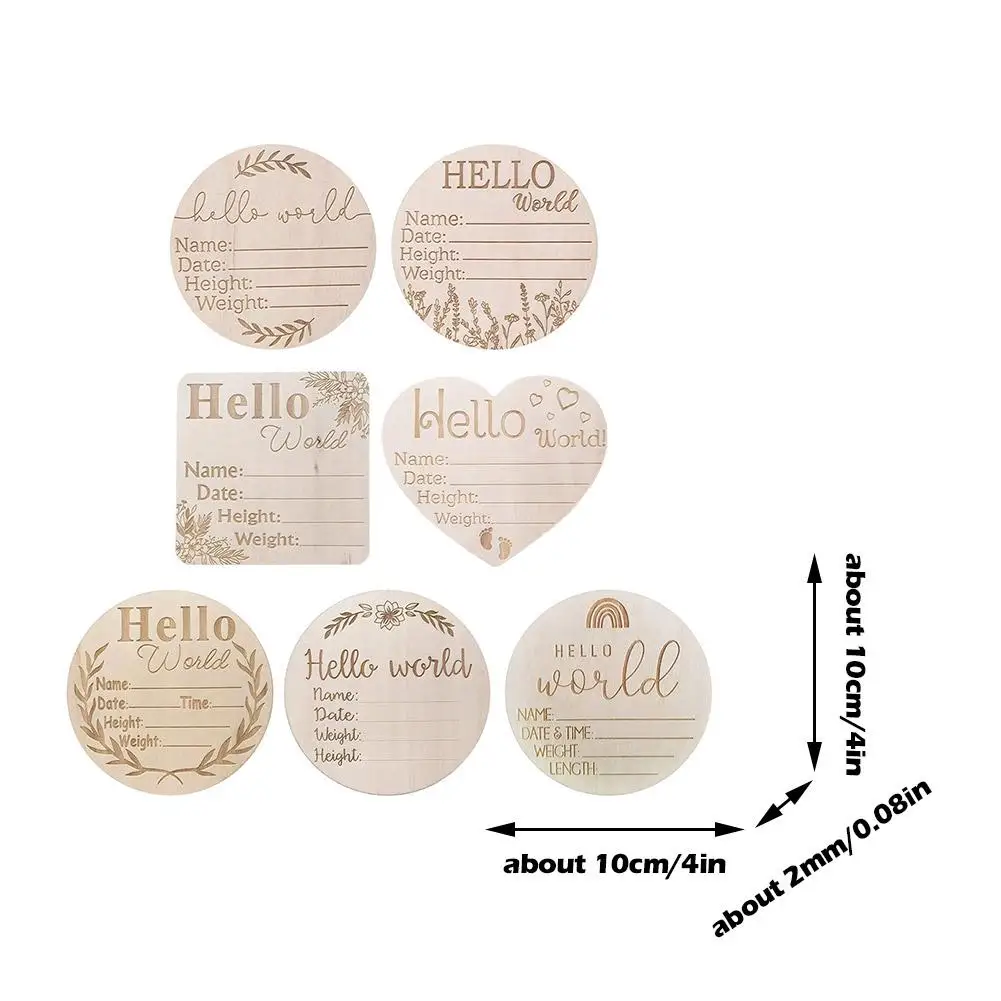 1Pc Houten Hello World Geboorte Aankondiging Diy Hout Teken Baby Milestone Kaart Opname Kaarten Baby Fotografie Props Geboorte Kaarten