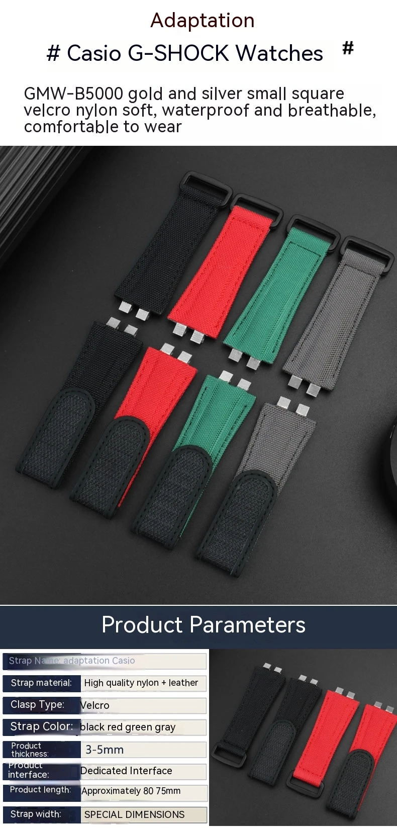 Per Il G-Shock Casio 35Th Anniversary Gmw-B5000 Series Cinturino Per Orologio In Nylon Velcro Con Blocco Oro E Argento Piccolo Per Uomo