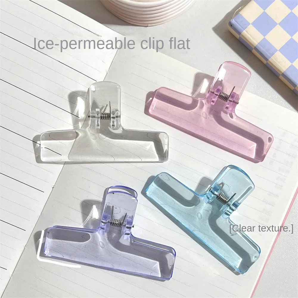 5Pcs High Appearance Transparent Jelly Folder Student Exam Paper Clip Acrylic Clear Long Tail Clip Ice Clear Storage