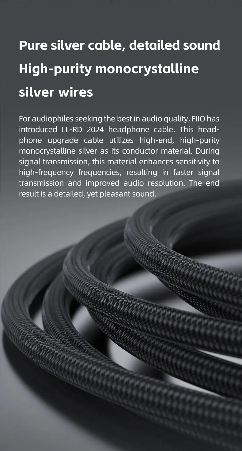 FIIO LL-RD 2024 高純度単結晶純銀線 高品質アップグレード FIIO LL-RD 2024 高純度単結晶シルバー 4.4mm/3.5mm オス