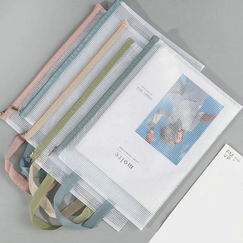 손잡이가 달린 PVC 방수 책 파일 거치대 지퍼 가방, 대용량 문구 문서 보관 가방, 사무용품