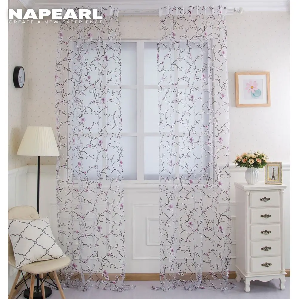 NAPEARL 1 PC Sheer Curtains Window Curtains Decor Curtains Light Filtering Curtains Floral Tulle Modern Home Textile Kitchen Door Short Bedroom Window Treatment