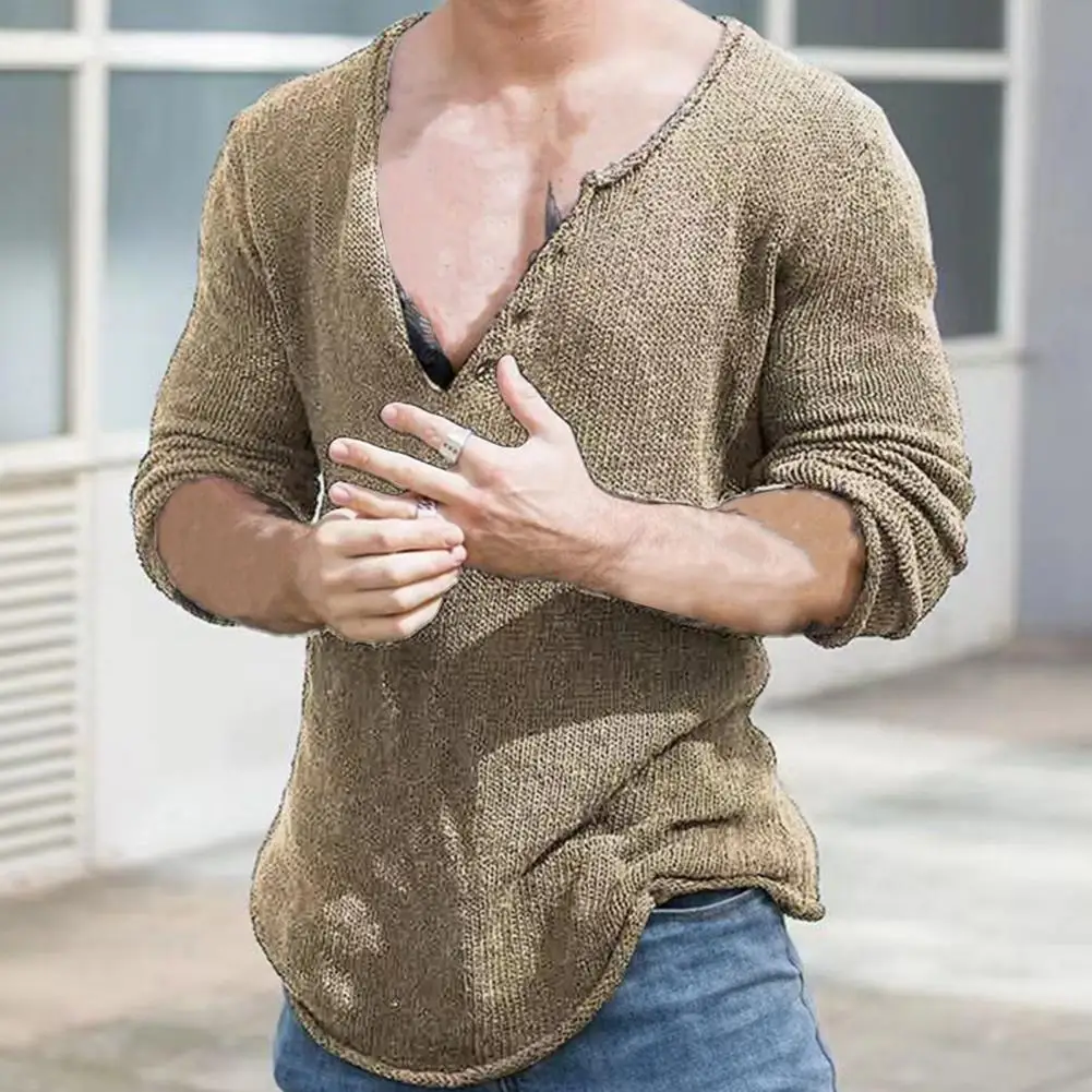 

Chic Men Fall Sweater Casual Knitwear Men Autumn Sweater Pure Color Men Fall Sweater