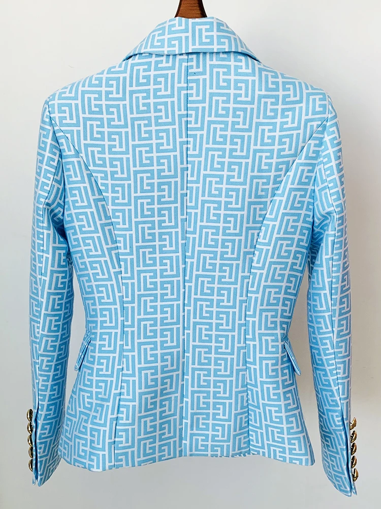 HIGH STREET Newest 2024 Designer Jacket Women's Double Breasted Lion Buttons Monogram Geometrical Jacquard Blazer 3