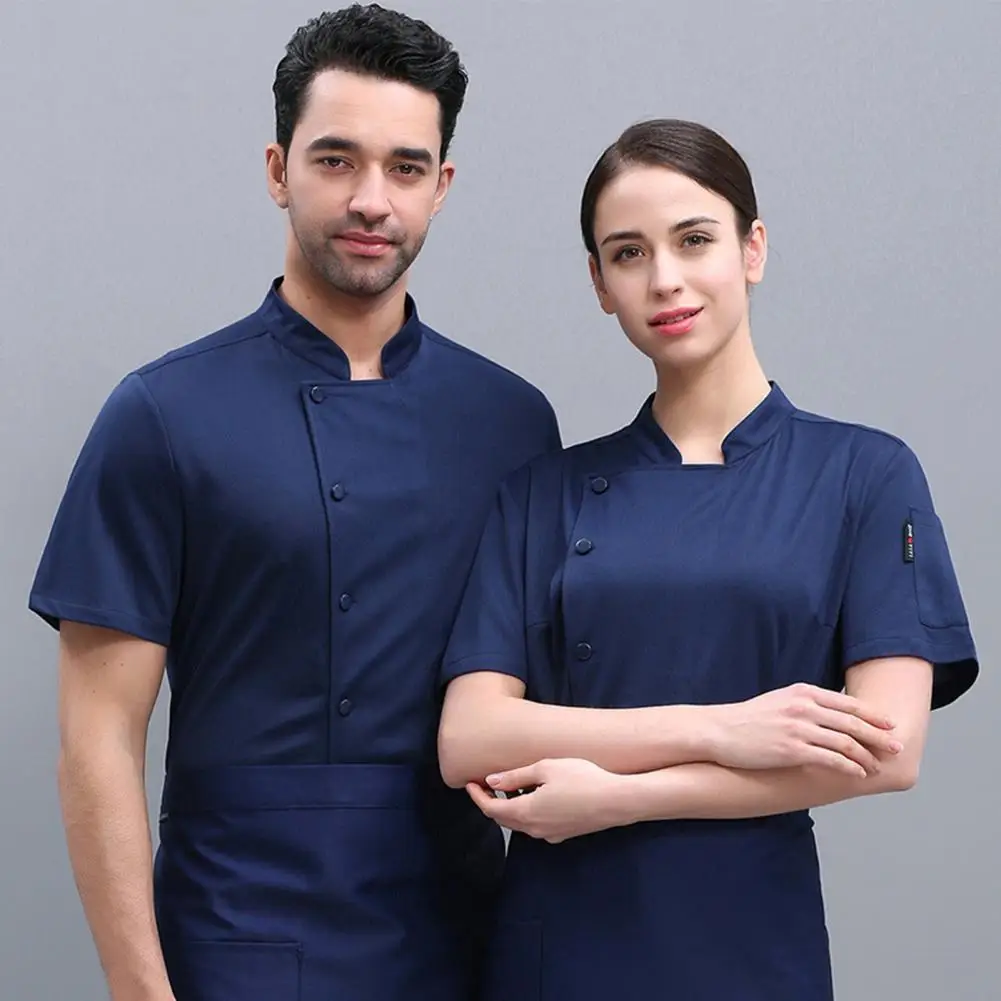 

Unisex Chef Shirt Single-breasted Stand Collar Kitchen Cook Uniform Stain-resistant Loose Kitchen Restaurant Canteen Waiter Top