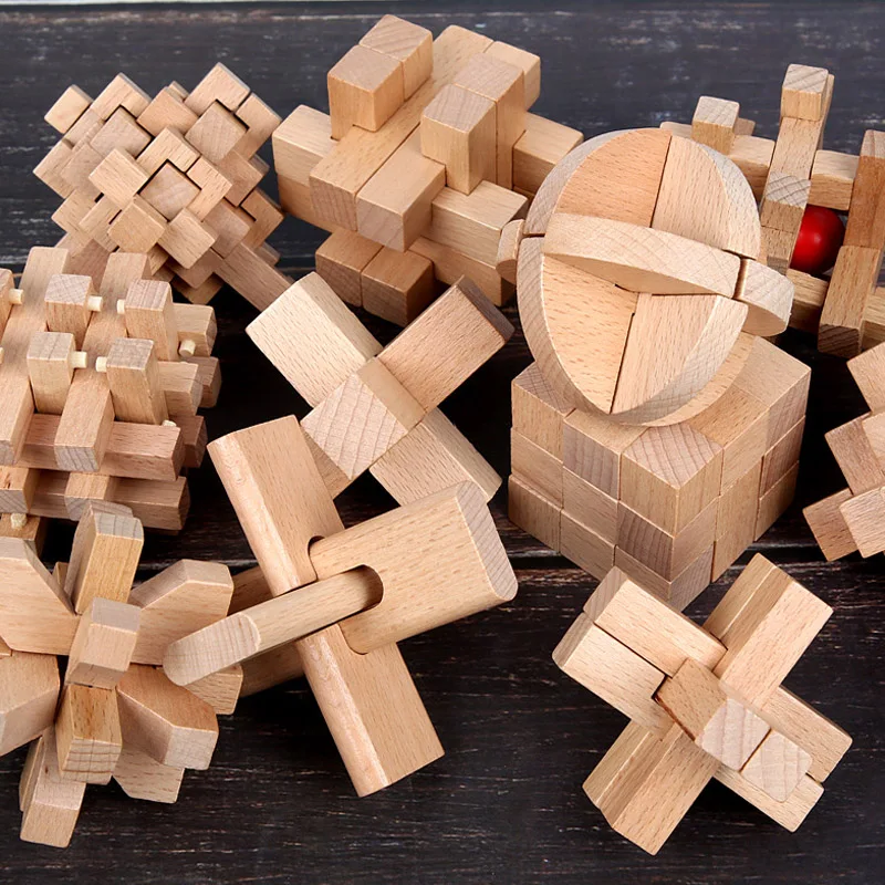 Wooden Kong Ming Lock Lu Ban Lock IQ Brain Teaser Puzzle 3D Wooden Montessori Educational Toys