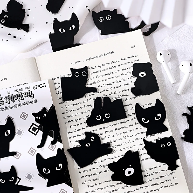 Magnetic Bookmark Bookmarks Stationery Supplies 6pcs Hidden Corner Magnetic Bookmarks for Books Cute Cartoon Cat Dog Rabbit Page Clips Book Marker Unique Reading Gift A7675