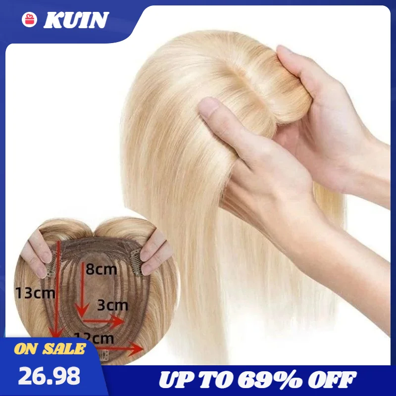 

Women Topper 100% Human Hair Wigs For Lady 12x13cm Clip In Topper Blonde Straight Hair Toppers Breathable Silk Base Hairpieces