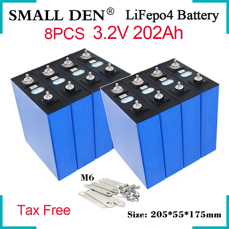 

8PCS New 3.2V 200Ah 202Ah Lifepo4 Battery 3C High Power For 12V 24V Inverter Solar Storage RV Golf Cart Rechargeable Cells DIY