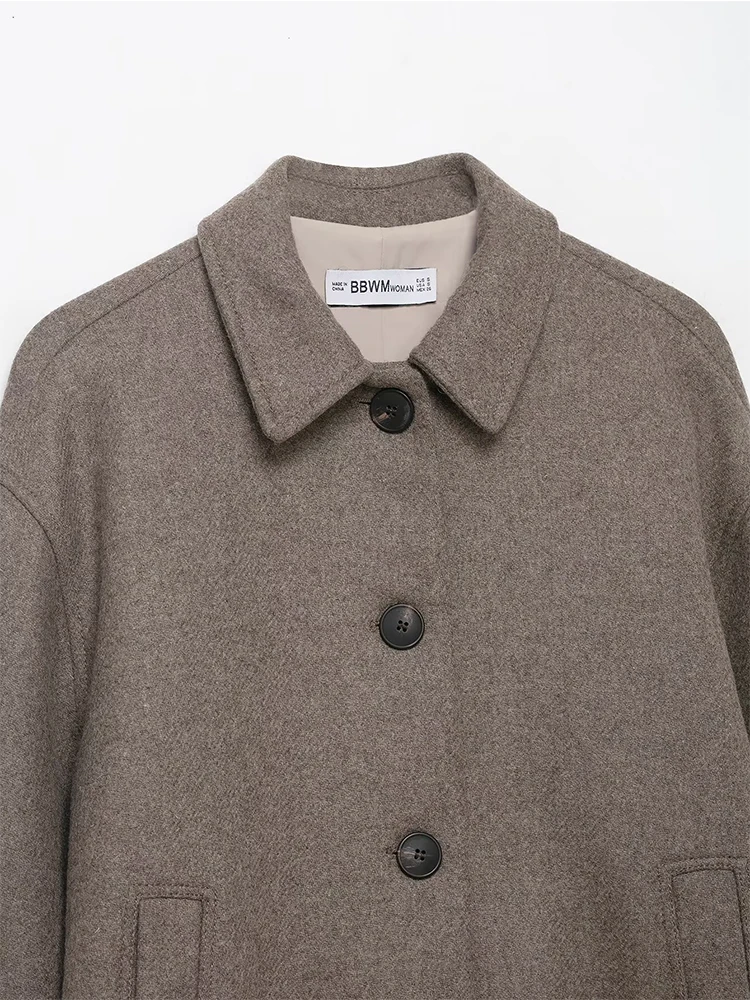 Women's Autumn Winter Woolen Coat Loose Fit Single-Breasted Pocket Jacket Casual Fashion Streetwear Long Sleeve New Outerwear ﻿