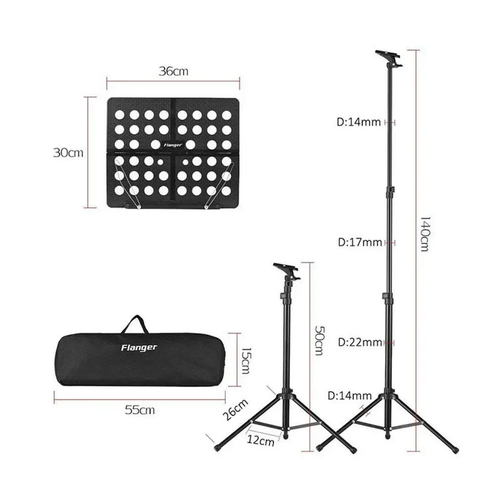 Flanger FL-05R Lightweight Foldable Music Stand Tripod Sheet Music Score Holder Retractable Metal for Guitar Violin