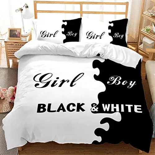 Black And White Duvet Cover Set King And Queen Bedding Set For Couple Romantic Valentine's Day Presents Polyester Duvet Cover 5