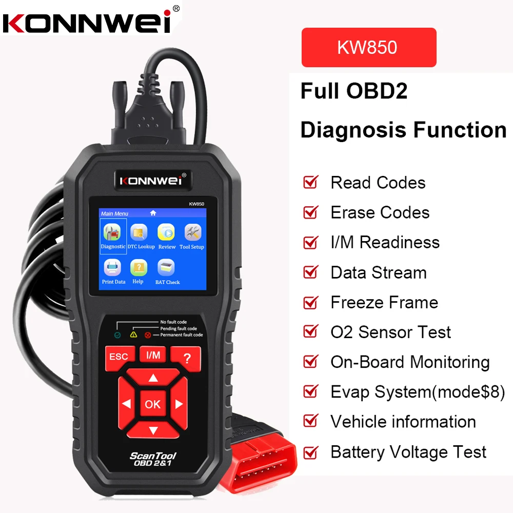 Obd2 Scanner Professional Konnwei Kw850 Obdii Code Reader Vehicle Engine I/m Check Auto