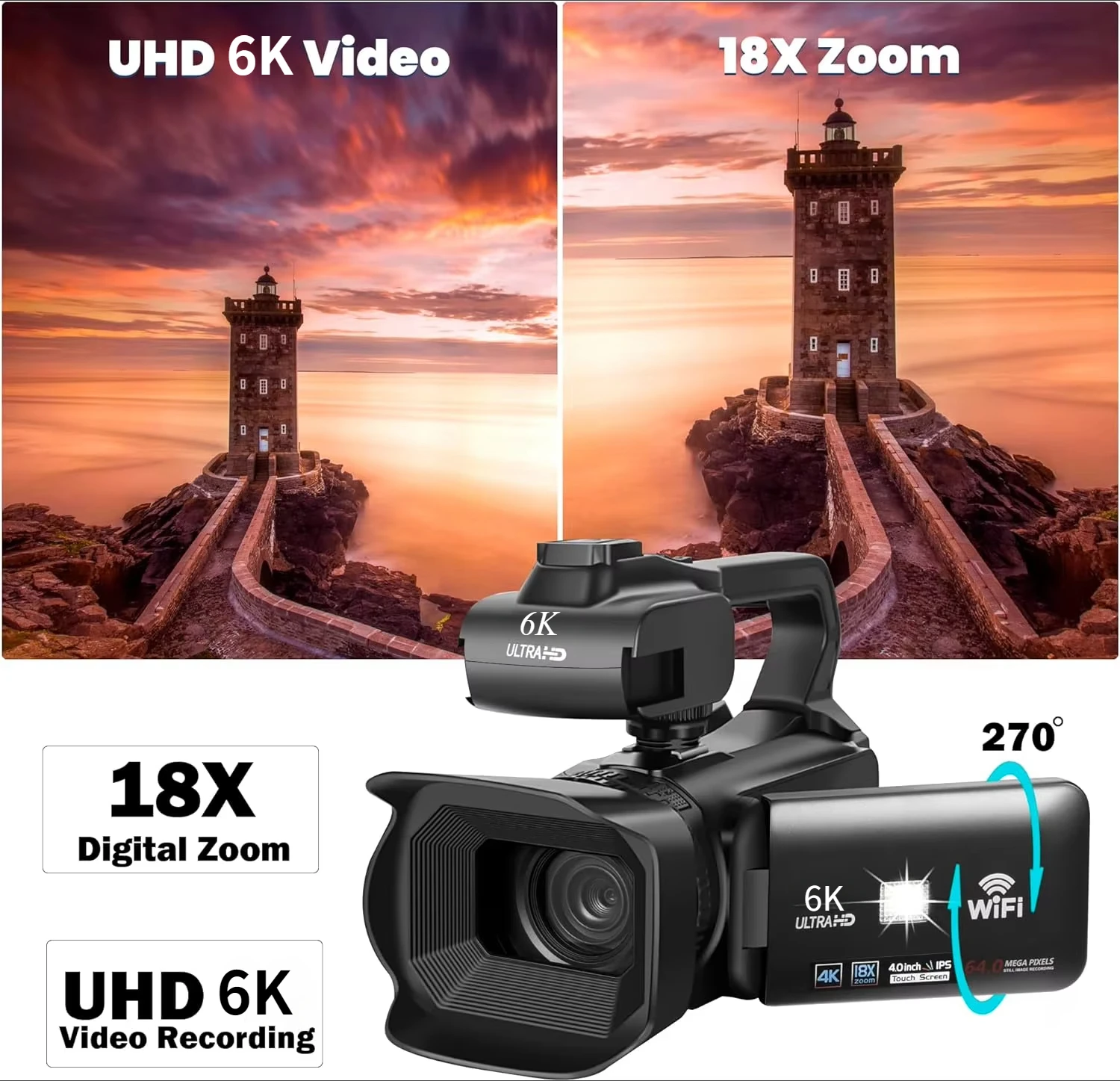Videocamera UHD 4K 48MP 60FPS Video Camera, 21X Zoom Digitale 3.0 IPS Schermo Camcorder per Youtube, Rotazione di 270° Vlog Camera con Scheda SD da 64 GB, Microfono, Telecomando, 2 Batterie Videocamera UHD 4K 48MP 60FPS Video Camera, 21X Zoom Digitale 3.0 IPS Schermo Camcorder per Youtube, Rotazione di 270° Vlog Camera con Scheda SD da 64 GB, Microfono, Telecomando, 2 Batterie
