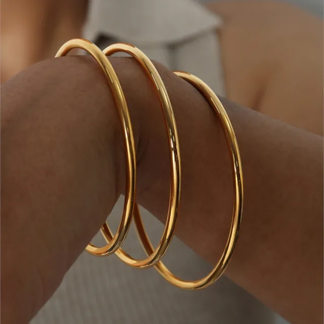 3 Pieces/lot Non Fading Stainless Steel Bracelet Bangles For Women Simple Style Gold Plated Waterproof Women's Bracelets Bangle 5