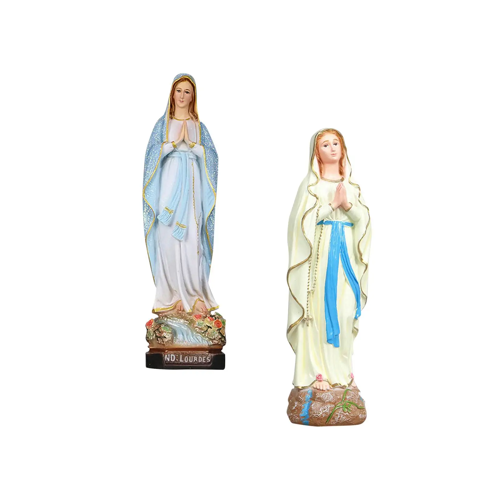 Mother Mary Figurine on Base Holy Statue Madonna Spiritual Sacred Sculpture Ornament for Shelf Living Room Family Home