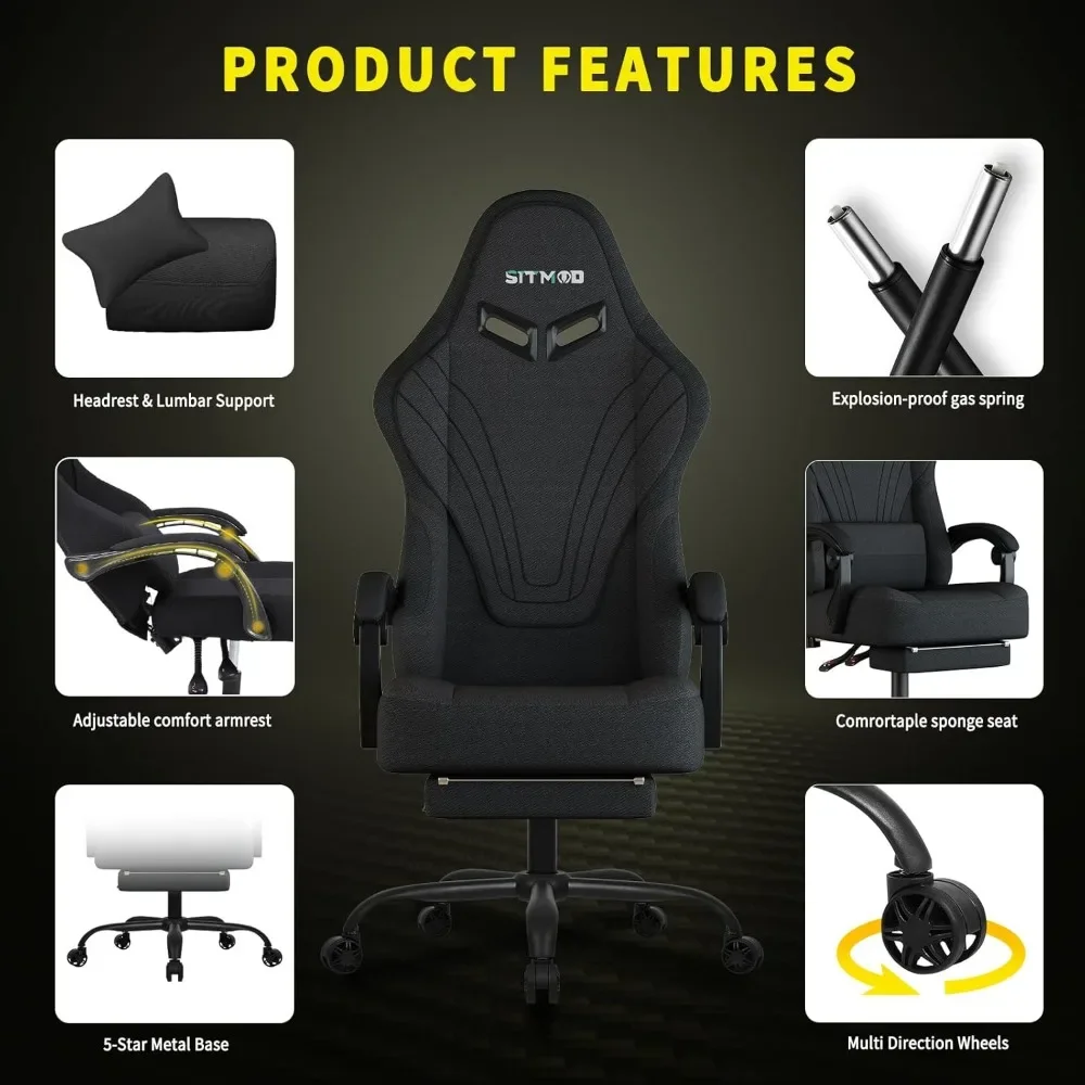 Gaming Chair Ergonomic Computer Chair with Footrest, Big Tall PC Gamer Chairs with Headrest and Massage Lumbar Support 4