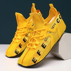 Men's Summer Breathable Mesh Sneakers - Lightweight Fashion Sports & Casual Walking Shoes - 46 - 47 (Yellow)