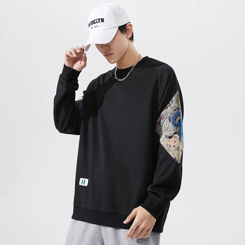 Bear Embroidered Sweatshirts for Men Clothing Loose Casual Pullovers Fashion Sportwear Autumn Winter Warm Sweater Casual Tops