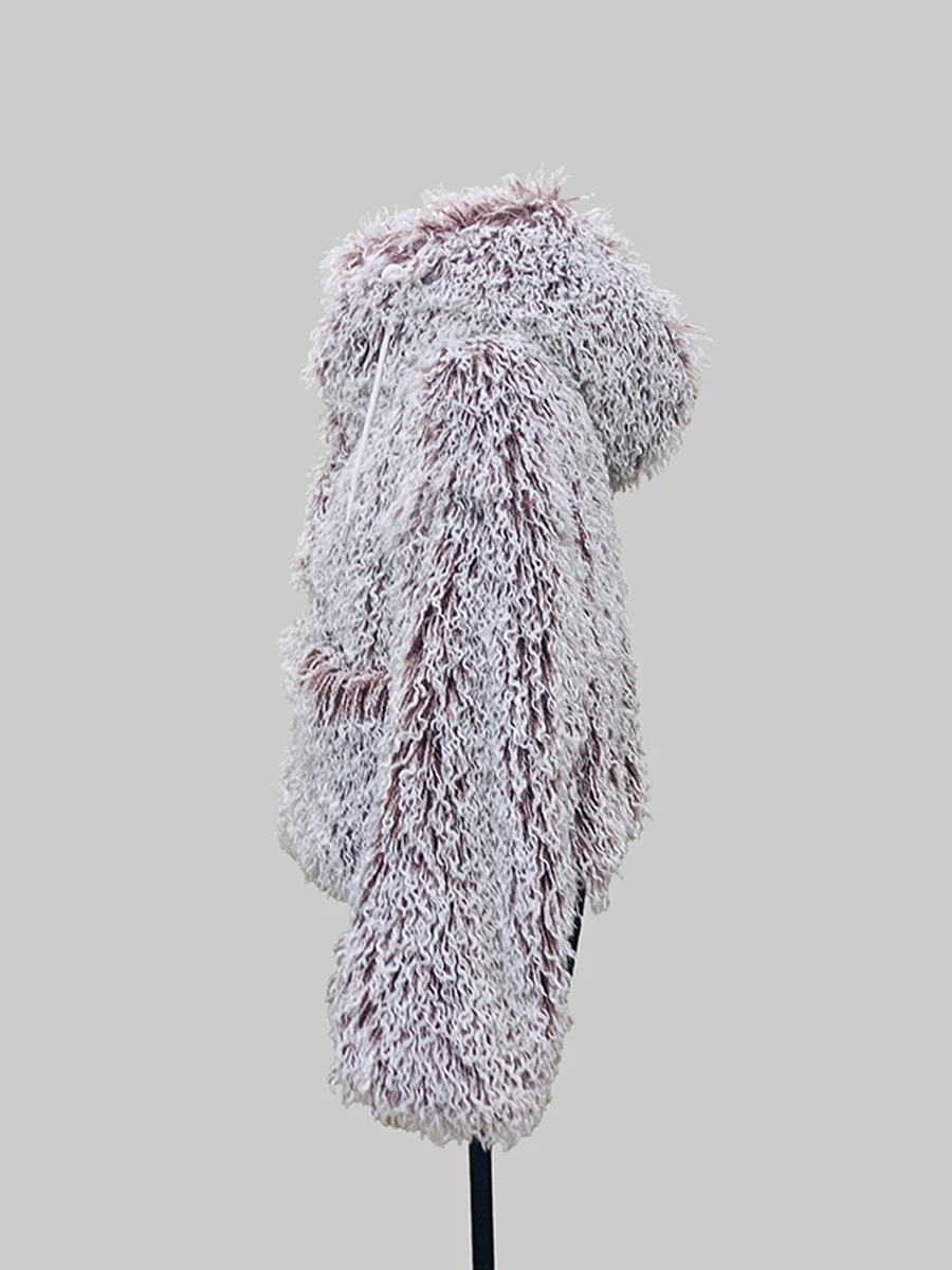 Nerazzurri Autumn Winter Oversized Thick Warm Soft Hairy Faux Fur Coat Women with Hood Single Breasted Luxury Designer Clothes