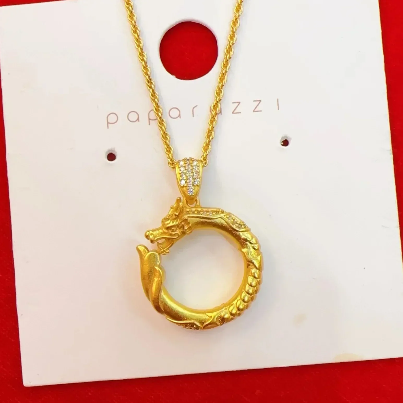 9999 Real Gold 24K Dot Diamond Dragon Peace Buckle Pendant Twelve Zodiac Animal Year Pendant AU750 Womens Necklace