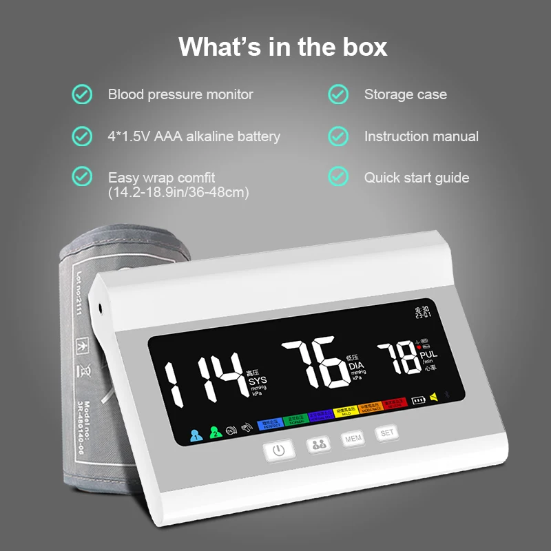 Voice Digital Blood Pressure Monitor Large Screen Rechargeable Automatic Tonometer Arm Sphygmomanometer Heart Rate Pulse Meters