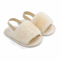 Baby Girls Plush Sandals Summer Open Toe Fur Princess Flats Walking Shoes for Toddler Newborn Infant 0-12M 6